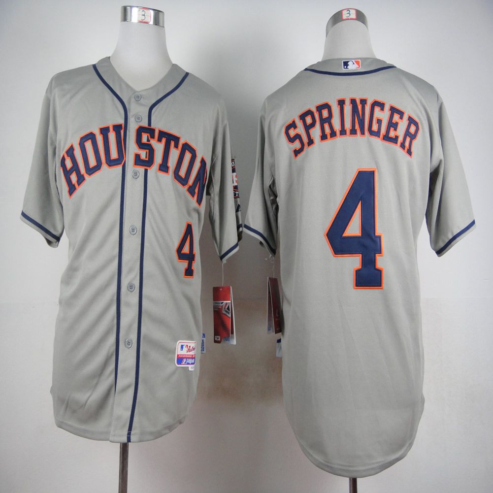 Men Houston Astros 4 Springer Grey MLB Jerseys